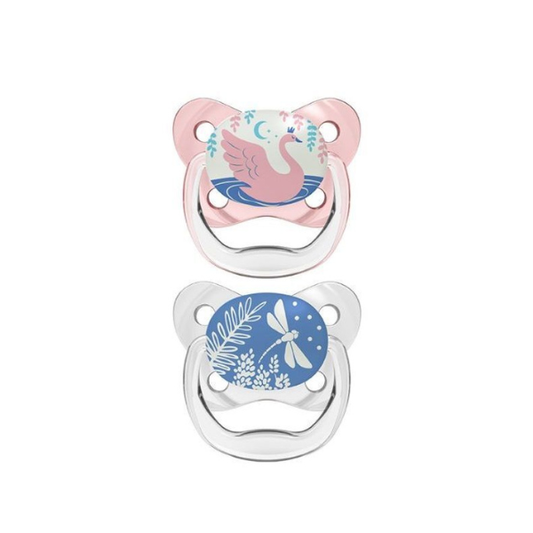Dr. Brown’s PreVent Contoured Glow-in-the-Dark Soothers 0-6m (PV 12006)  2 copë - Rozë-Transparente