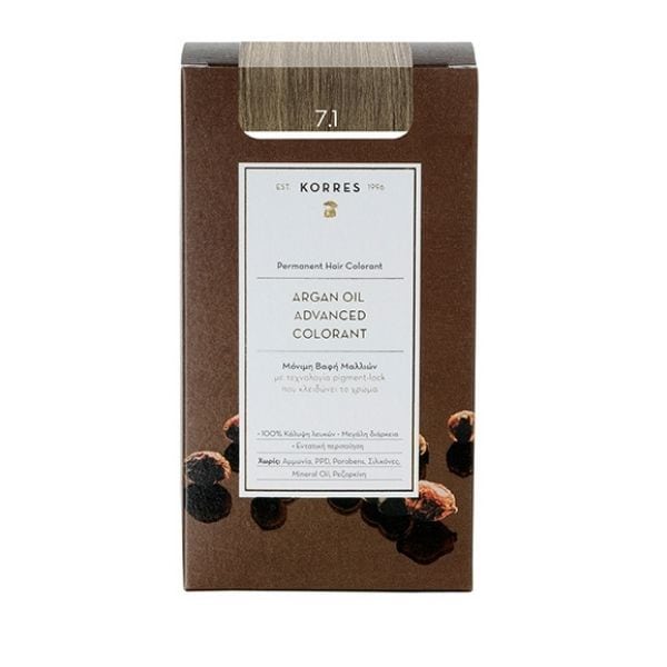 Korres Argan Oil Advanced Colorant with Pigment-Lock Technology 7.1 Ash Blonde  50 ml