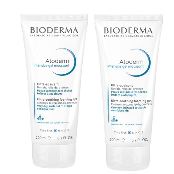 2 x Bioderma Atoderm Intensive Gel Moussant Ultra-Rich Foaming Gel for Very Dry to Atopic Sensitive Skin  2 x 200ml