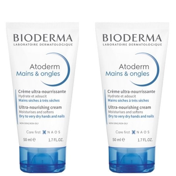2 x Bioderma Atoderm Mains & Ongles Ultra-Nourishing Cream for Dry to Very Dry Hands & Nails  2 x 50ml