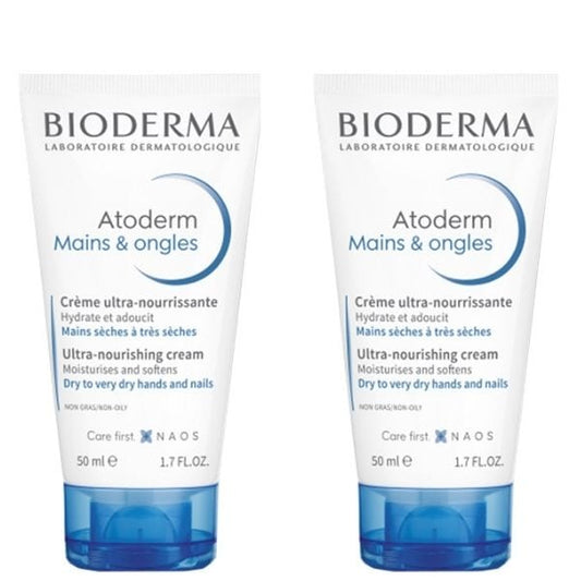 2 x Bioderma Atoderm Mains & Ongles Ultra-Nourishing Cream for Dry to Very Dry Hands & Nails  2 x 50ml
