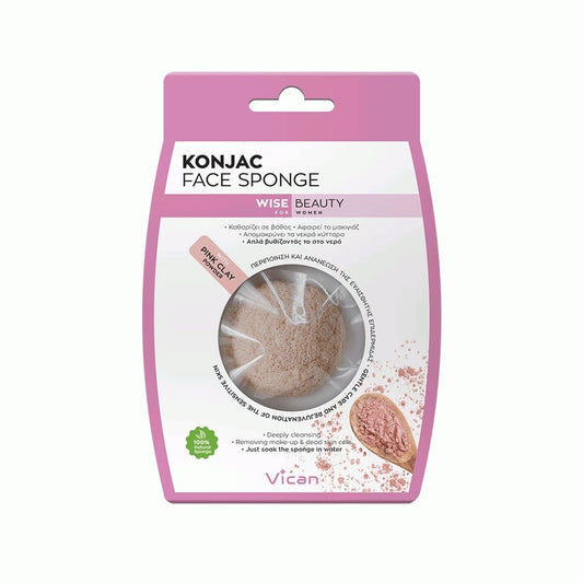 Vican Wise Beauty Konjac Face Sponge with Pink Clay Powder  1 copë